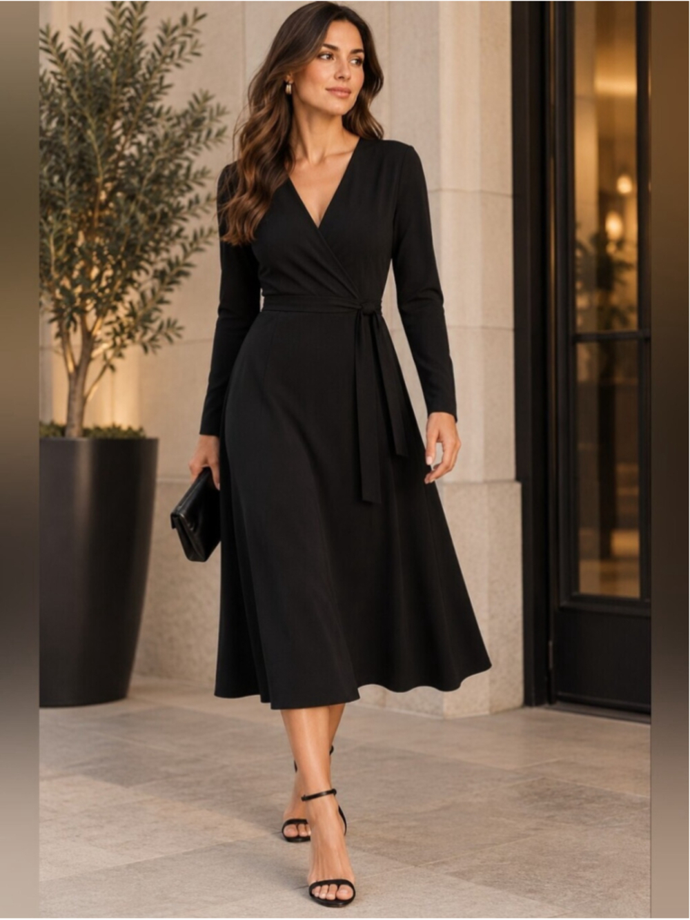 Who What Wear Black Wrap Midi Dress